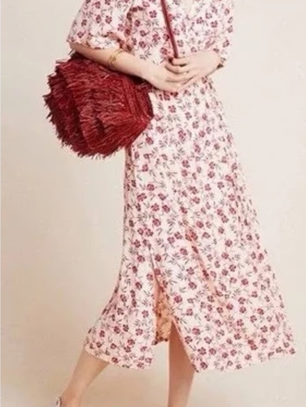 Blush Floral Wrap Maxi Dress with Puff Sleeves - Picture 2 of 9